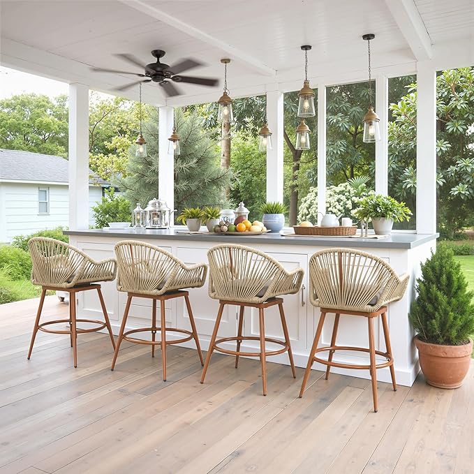 24” Outdoor Swivel Bar Stools Set of 4, Counter Height Bar Stools by HOMTHING