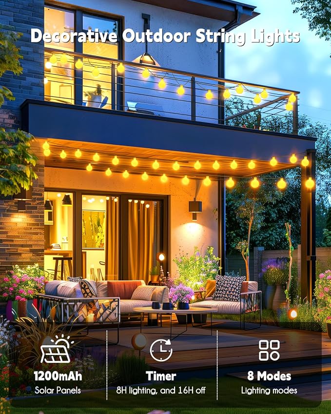 Brightown Solar String Lights Outdoor Waterproof, 19.6Ft 60 LED Globe Solar - Image 3