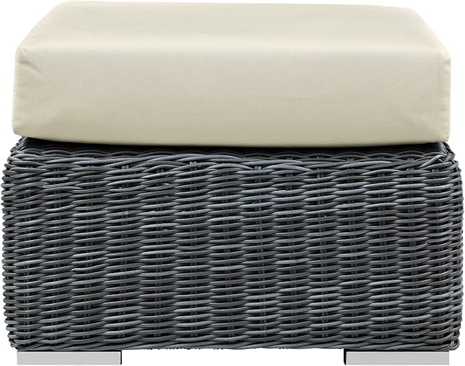 Modway Summon Wicker Rattan Outdoor Patio Sunbrella Square Ottoman in Canvas - Image 4