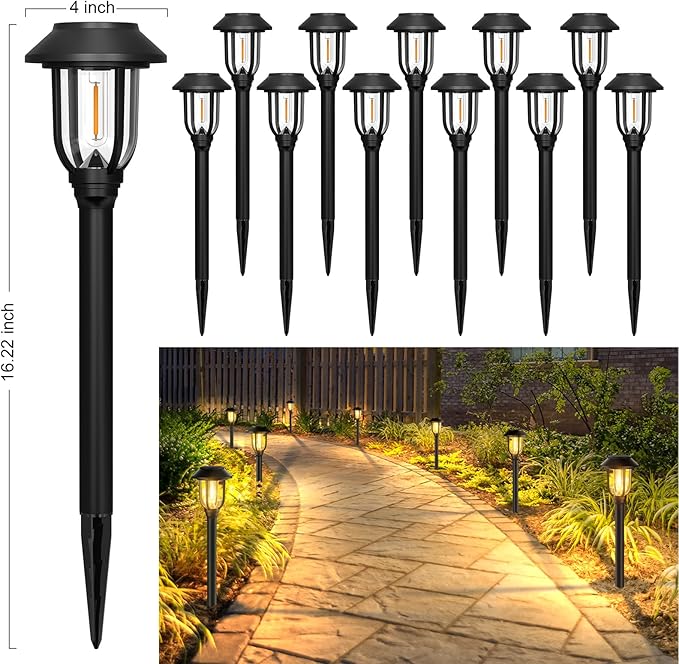 12 Pack Solar Pathway Lights Outdoor, Dusk to Dawn Solar Lights Outdoor - Image 2