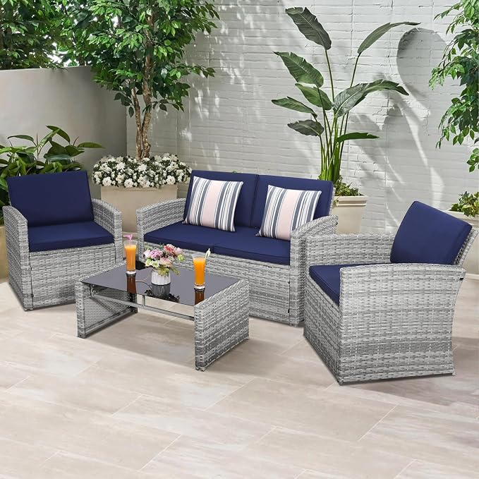 4-Piece Patio Furniture Set, Wicker Outdoor Rattan Sectional Sofa - Image 2