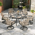 7 Pieces Outdoor Patio Dining Set, Wicker Patio Table and Chairs Set of 6 by MIXPATIO