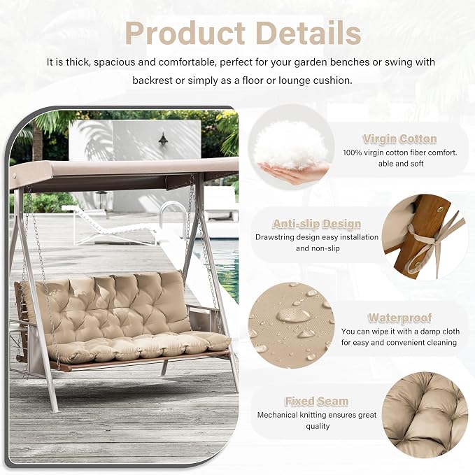 Porch Swing Cushion with Backrest, Waterproof Bench Cushion - Image 3