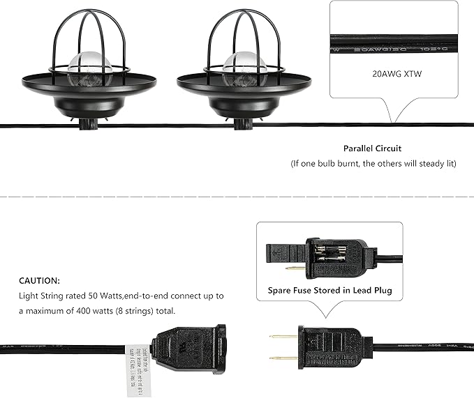 JONATHAN Y 10' Black 10-Light Rustic Farmhouse LED String Lights - Image 5