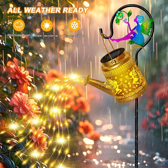 Solar Watering Can Lights Outdoor Garden Decor, Large Fairy Hanging Lantern - Image 4