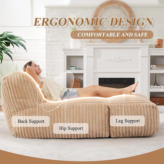 Hobestluk Big Bean Bag Lounger Chairs Large Beanbag Chair - Image 4