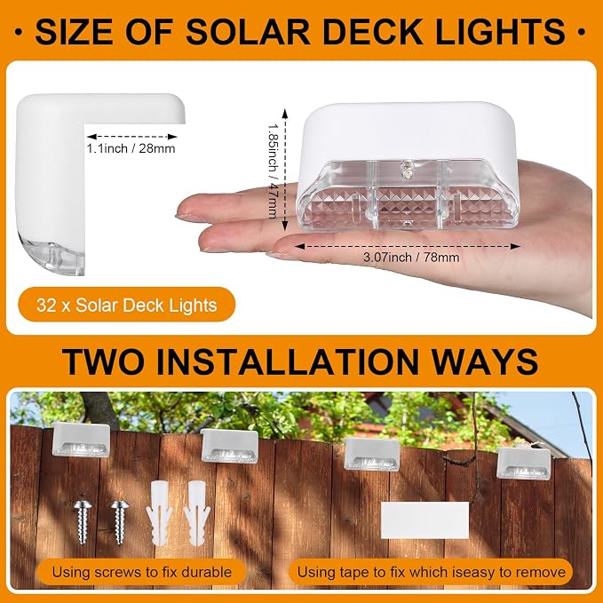 Geelin 32 Pcs Solar Deck Lights Outdoor, Waterproof LED Solar Step Fence Lights - Image 2