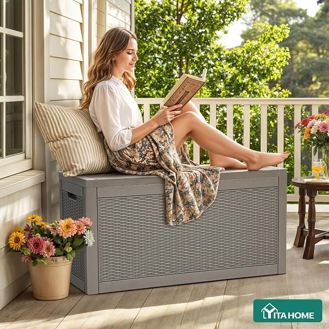 YITAHOME 60 Gallon Resin Deck Box, Weather Resistant Outdoor Rattan Storage Box - Image 4