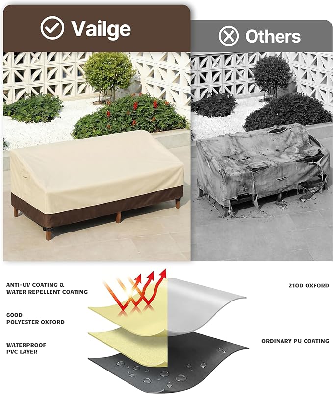 Vailge Heavy Duty Patio Sofa Cover, 100% Waterproof 3-Seater Outdoor Sofa Cover - Image 5