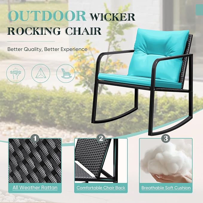 Greesum 3 Pieces Rocking Wicker Bistro Set, Patio Outdoor Furniture - Image 6