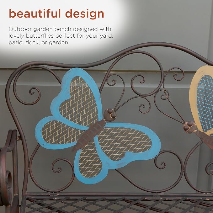 Alpine Corporation 45" x 23" Outdoor 2-Person Butterfly Garden Bench - Image 5