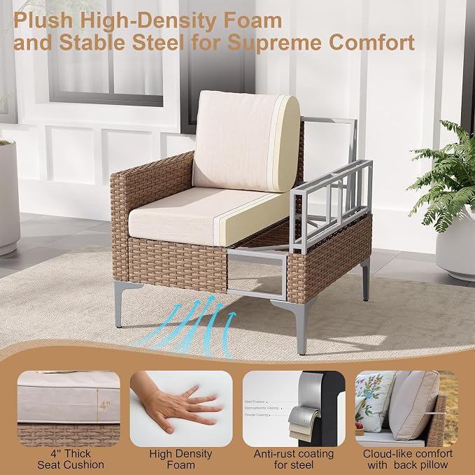 4-Piece Patio Furniture Set, Outdoor Wicker Patio Conversation Set - Image 3