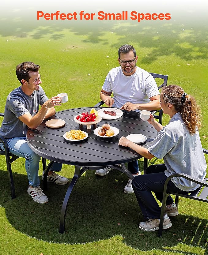 VEVOR Outdoor Patio Dining Table, 47 inch Round Metal Steel Slat Backyard - Image 4