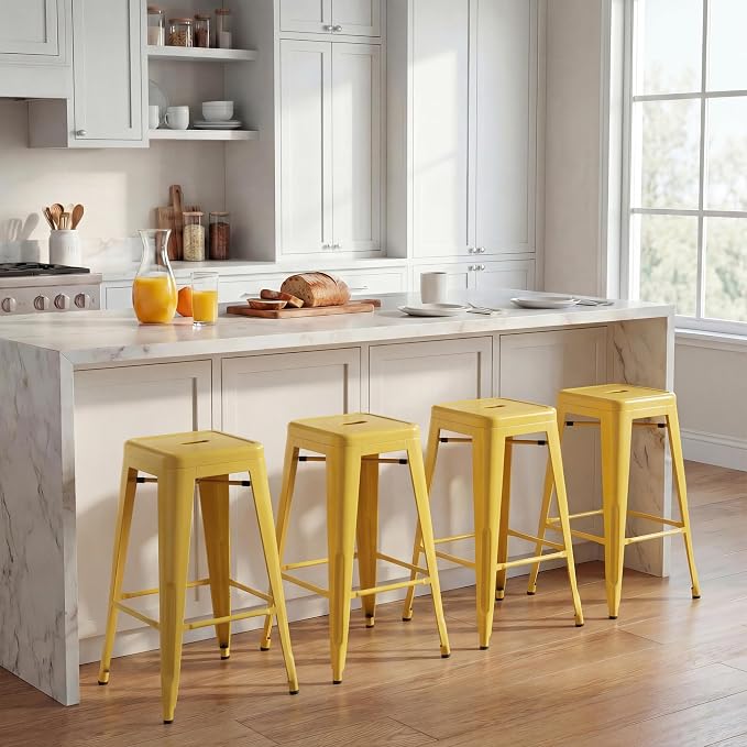 Shahoo 24 Inches Metal Bar Stools Counter Height Stackable Backless Stools - Image 2