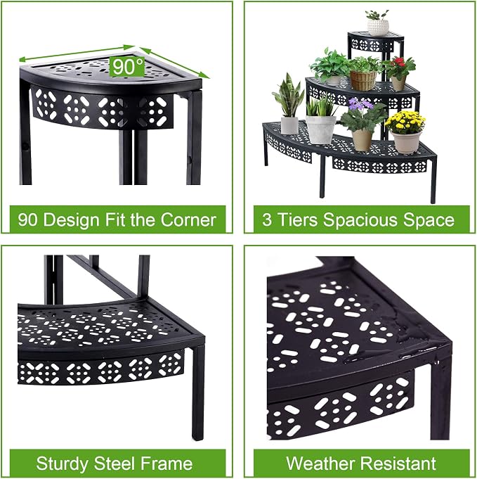 3 Tier Plant Stand Semi-Circular Flower Pot Organizer Rack Quarter Round Plant - Image 4