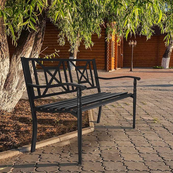 S AFSTAR Outdoor Garden Bench, Metal Porch Bench Seat - Image 6