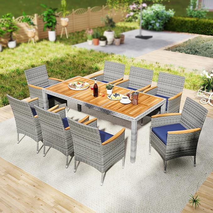 Tangkula 9 Pieces Rattan Outdoor Dining Set - Image 2