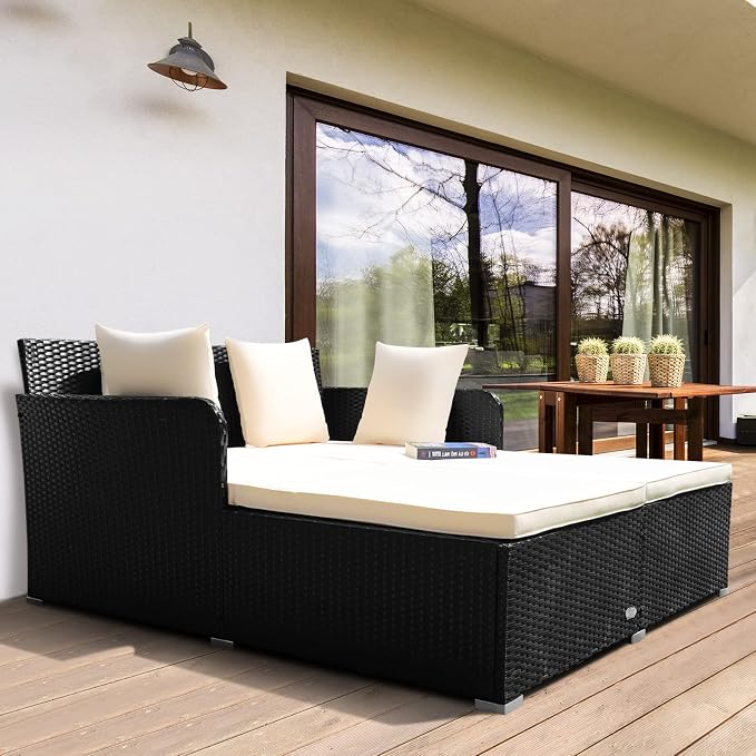 RELAX4LIFE Rattan Patio Outdoor Daybed, Wicker 2-Person Sunbed Loveseat - Image 9