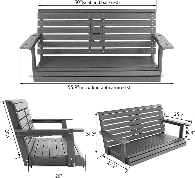 Poly Lumber 2-Seat Porch Swing, HIPS 4.5-Feet Bench Swing - Image 2