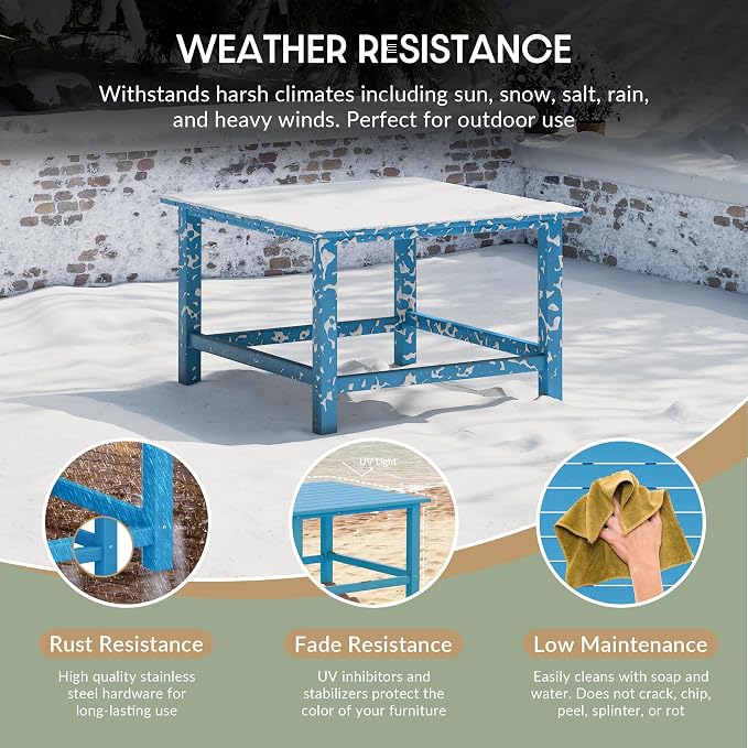 WestinTrends Malibu Low Outdoor HDPE Square Patio Coffee Table, Pacific Blue - Image 4