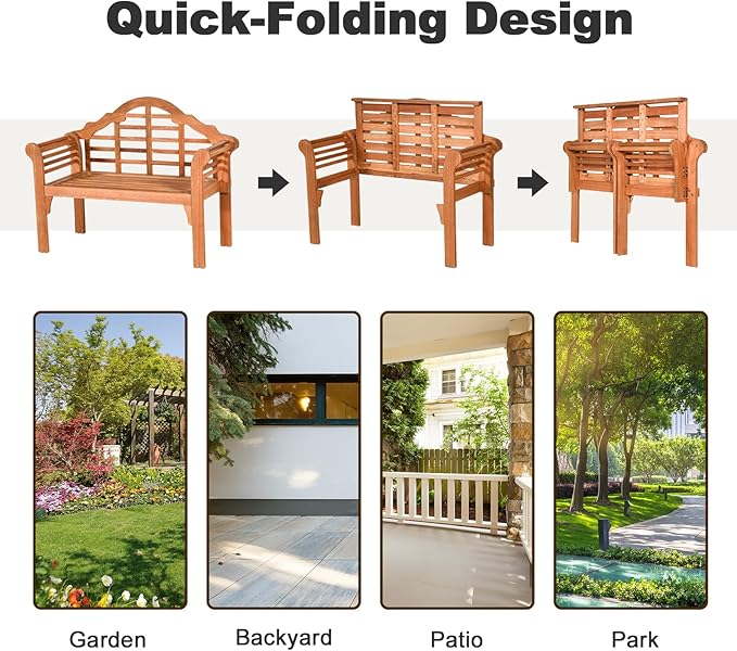 Giantex Outdoor Wood Bench, 4 Ft Foldable Eucalyptus Garden Bench, Two Person - Image 7