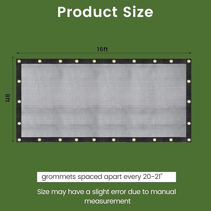 60-70% 8 FT X 16 FT Mesh Tarp/Shade Cloth 9-Needle Knitted Heavy Duty Black - Image 6