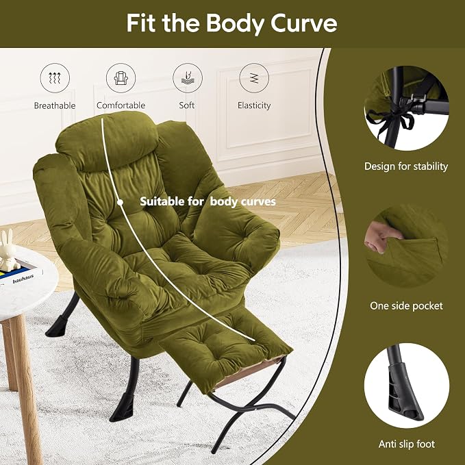 Lazy Chair with Folding Ottoman Modern Large Accent Chair, Contemporary Lounge - Image 4