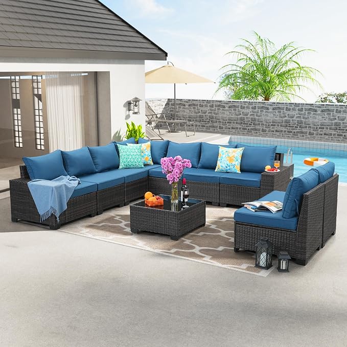 10 Pieces Patio Furniture Set All-Weather Outdoor Wicker Sectional Conversation - Image 7