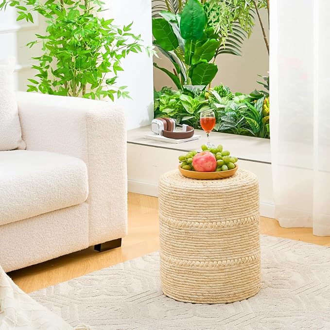 Wimarsbon Natural Seagrass Foot Stool, Hand Weaving Round Ottoman, - Image 6