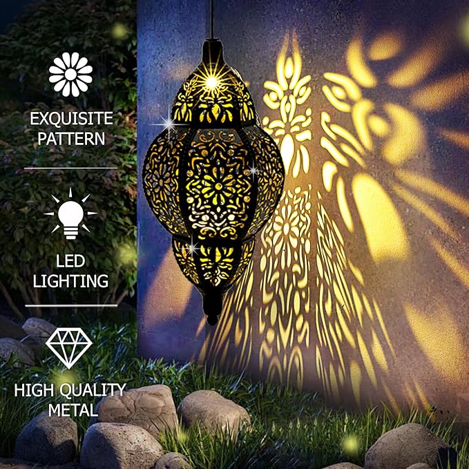 Hanging Solar Lantern Outdoor Decor, Moroccan Solar Lights - Image 2