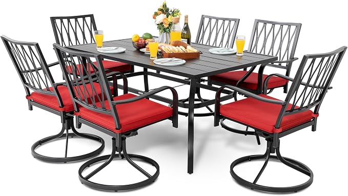 NUU GARDEN 7 Piece Outdoor Dining Set Rectangle Iron Patio Table by NUUGARDENCORPORATION
