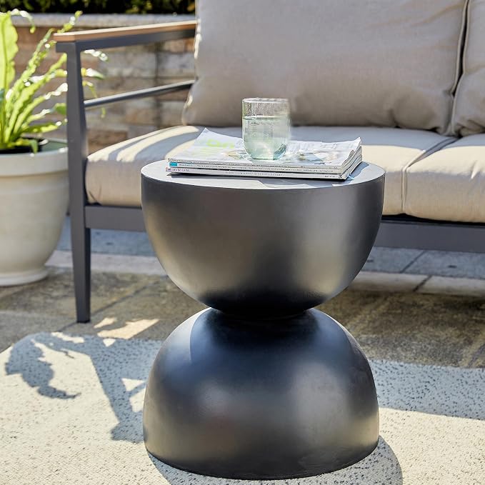 Glitzhome Outdoor Side Table, Round Accent End Table, Lightweight Hourglass by Glitzhome