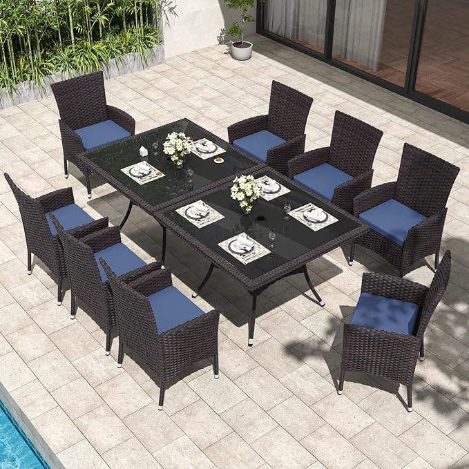 ALAULM 10 Piece Patio Dining Set All-Weather Wicker Outdoor Dining Table and - Image 2