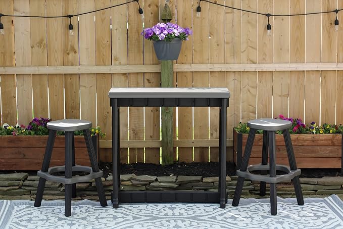 Single Bar Set Includes 2 Barstools Deep Grey Top & Black Base Ideal - Image 3