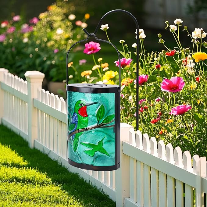 Hanging Solar Lantern Outdoor Waterproof Hummingbird Solar Lights Glass - Image 5