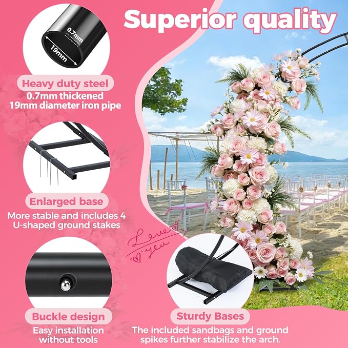 Large Metal Garden Arch Trellis, Wedding Arch. 8*7Ft. 19mm Heavy-duty Pipe - Image 4