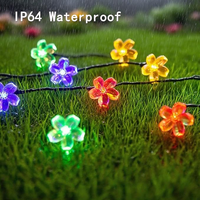 Flower Solar String Lights, 50 LED Outdoor Patio Lights Waterproof, Fairy Lights - Image 4
