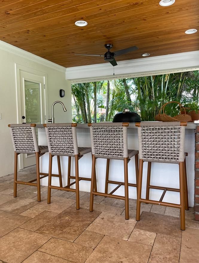 PURPLE LEAF Outdoor Bar Stools Set of 4 Aluminum Counter Height Wicker Stool by PURPLELEAF