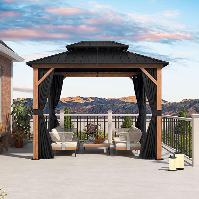 PURPLE LEAF 8' X 10' Hardtop Gazebo Outdoor Wood Grain Aluminum Frame - Image 2