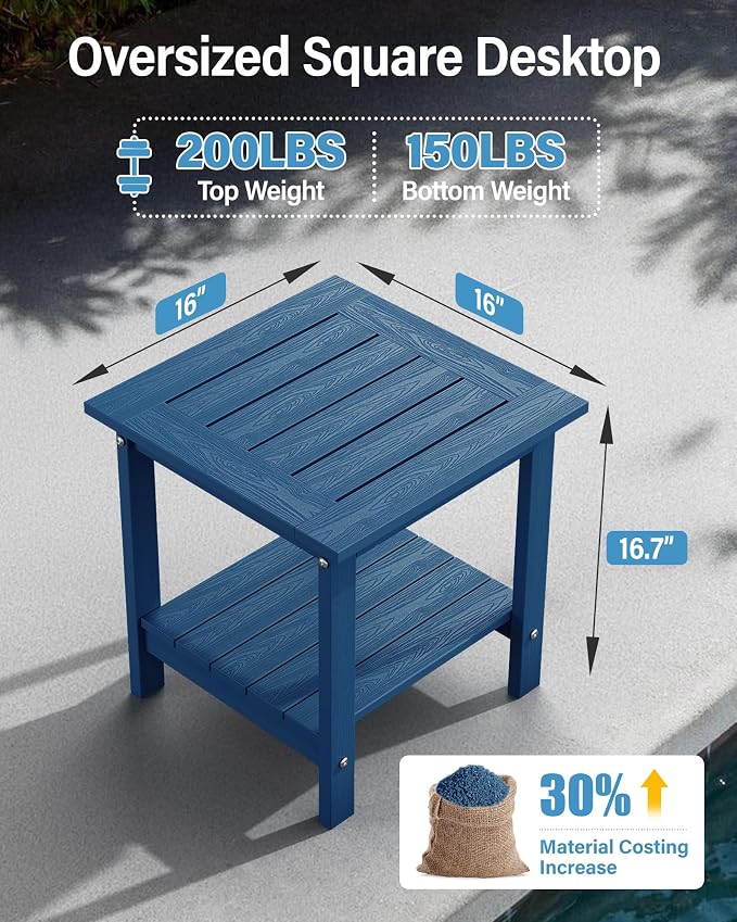 YEFU Outdoor Side Table for Patio: 16x16 in HIPS Square Outdoor End Table - Image 2