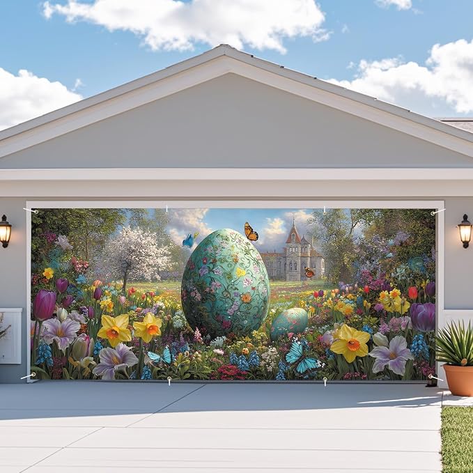 ANNA QUEEN Easter Garage Door Banner 6x13FT, Giant Floral Easter Egg Garden - Image 7