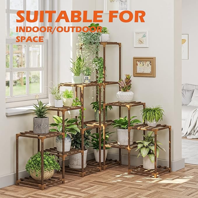 Bamworld Plant Stand Indoor Corner Plant Shelf Outdoor Flower Shelves Wooden - Image 5