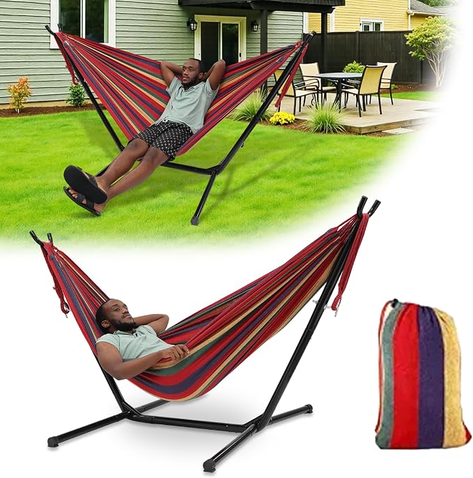 Hammock with Stand for Outside, 600lb Weight Capacity Adjustable Height 3-in-1 by HOME+RIGHT