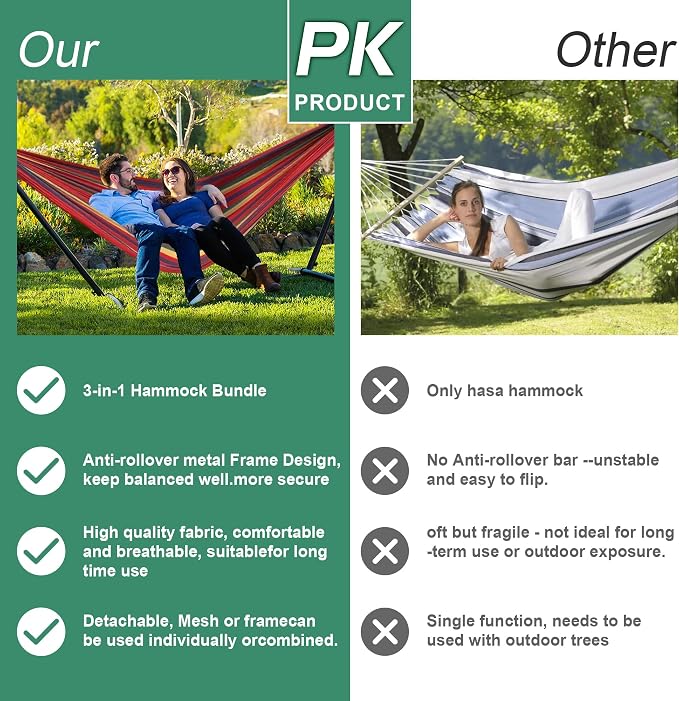 Hammock with Stand for Outside, 600lb Weight Capacity Adjustable Height 3-in-1 - Image 5