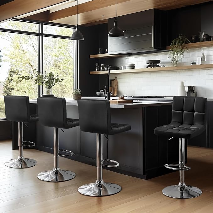 Yaheetech Bar Stools Set of 4, PU Leather Swivel Barstools, Height Adjustable - Image 2