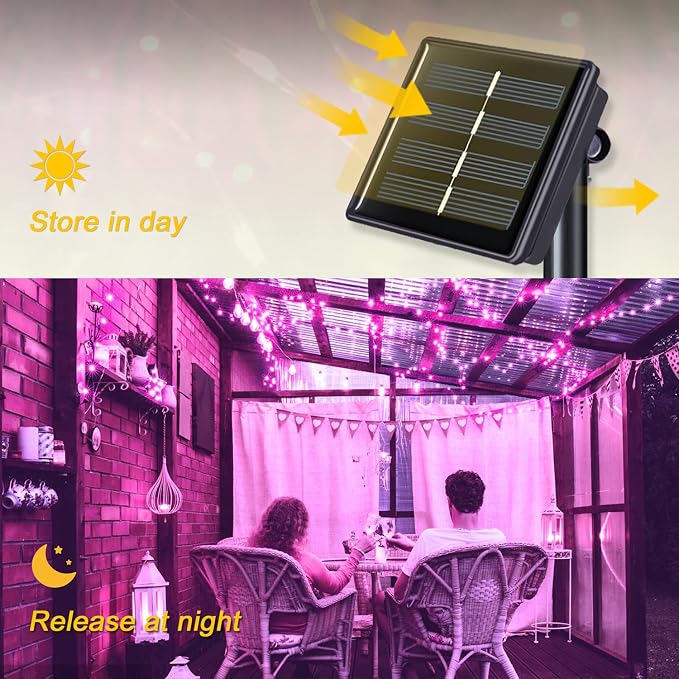 JMEXSUSS 2 Pack Valentine Solar Lights Outdoor, 33ft 100 LED Pink Solar String - Image 8