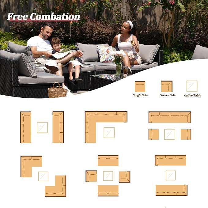 7 Piece Outdoor Patio Furniture Sets, Outdoor Wicker Conversatin Set w Glass - Image 4