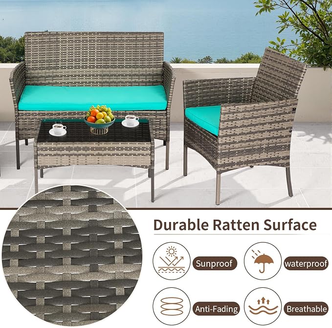 FDW Outdoor Patio Furniture Set Wicker Patio Set PE Rattan Furniture Bistro Set - Image 4
