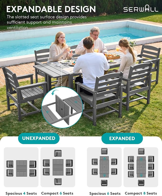 SERWALL 7-Piece Patio Dining Sets, All Weather HDPE Outdoor Furniture Set - Image 3