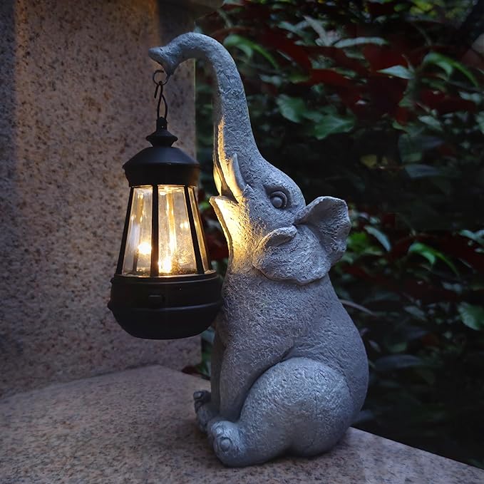 Elephant Solar Garden Statues, Resin Elephant Figurine Decorations - Image 3